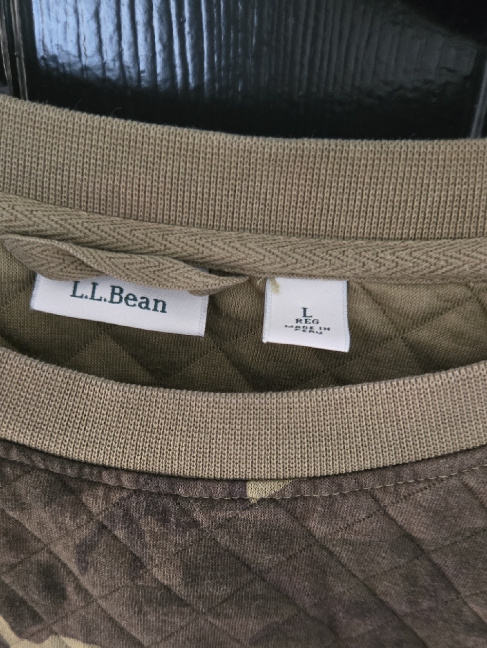 L.L. Bean Quilted Camo Crewneck Sweatshirt- Olive/Brown Women's - Picture 2 of 5